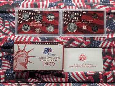 1999-S U.S. Mint Silver Proof Set In OGP With COA, Nine Coins Total, Seven 90% Silver Coins