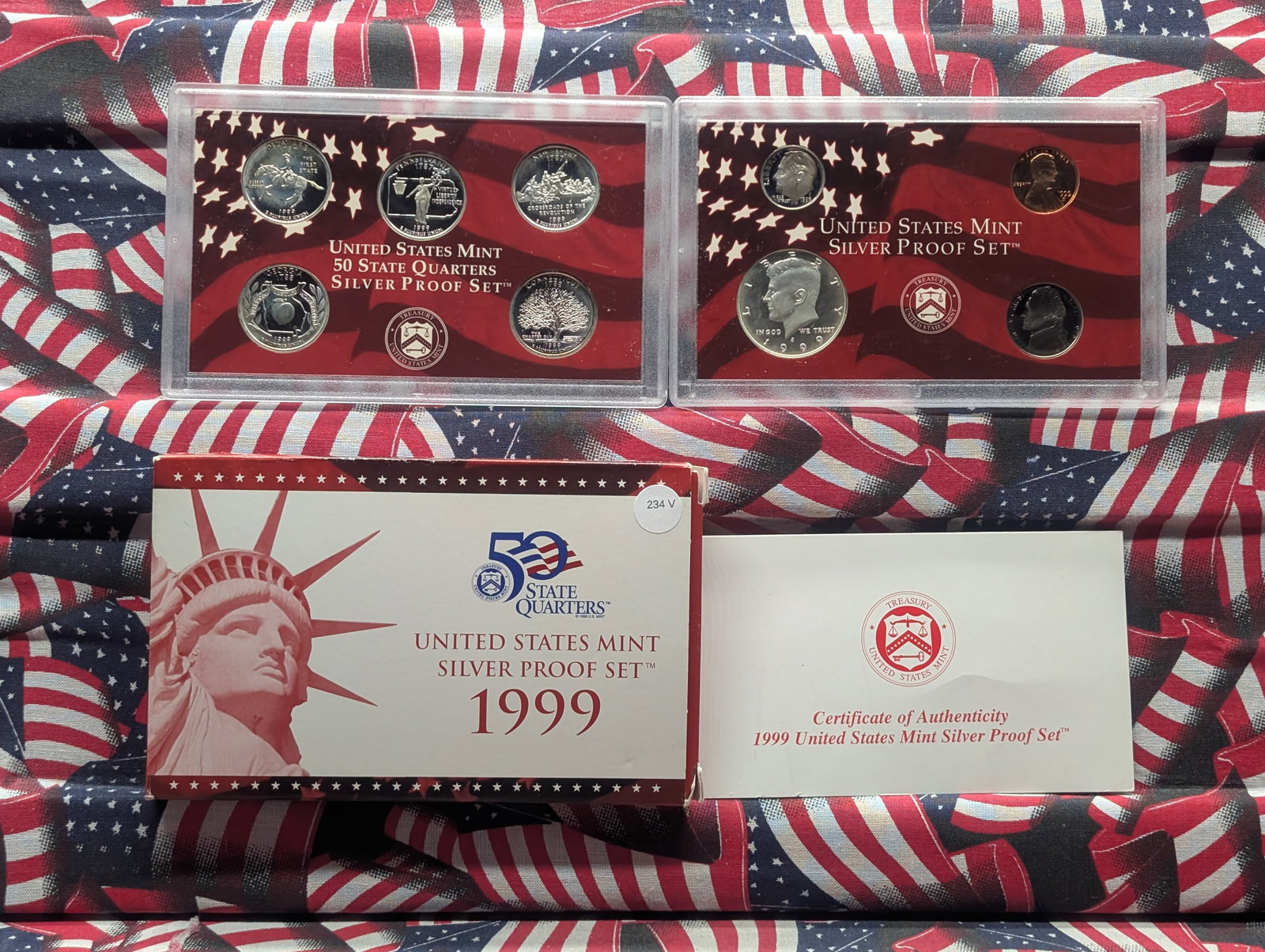 1999-S U.S. Mint Silver Proof Set In OGP With COA, Nine Coins Total, Seven 90% Silver Coins (1 of 7)