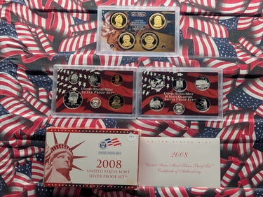 2008-S U.S. Mint Silver Proof Set In OGP With COA, 14 Coins, Includes Presidential Dollars, State