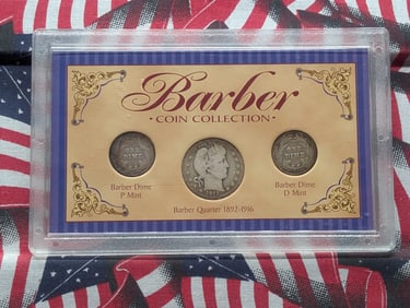 Barber Coin Collection in Display w/ COA - Includes 1911-D Barber Dime, 1907-P Barber Dime, & 1912
