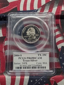 2004-S PROOF Texas Statehood 90% Silver Quarter - PCGS PR69 DCAM