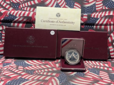 1988-S U.S. Olympic Proof 90% Silver Dollar In OGP With COA