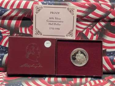 1982-S George Washington 90% Silver Commemorative Half Dollar Coin In OGP With COA
