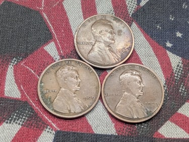 Three 1909 VDB Lincoln Wheat Cents