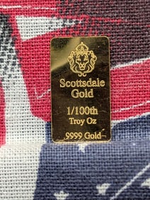 1/100th Troy Oz. .9999 GOLD Scottsdale Mint Designed Miniature Art Bar