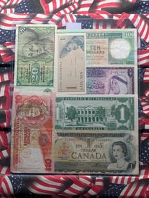 Seven PRETTY Various Vintage World Currency Notes