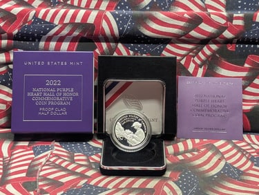 2022-W PROOF National Purple Heart Hall of Honor Commem .999 Silver Dollar in OGP w/ COA