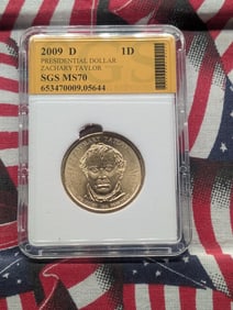 2009-D Zachary Taylor Presidential Dollar - SGS Cert. MS70