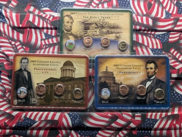 2009-P&D Ultimate Lincoln Anniv. Cent Collection in Display - UNC, 24k Gold LAYERED & Colorized (3