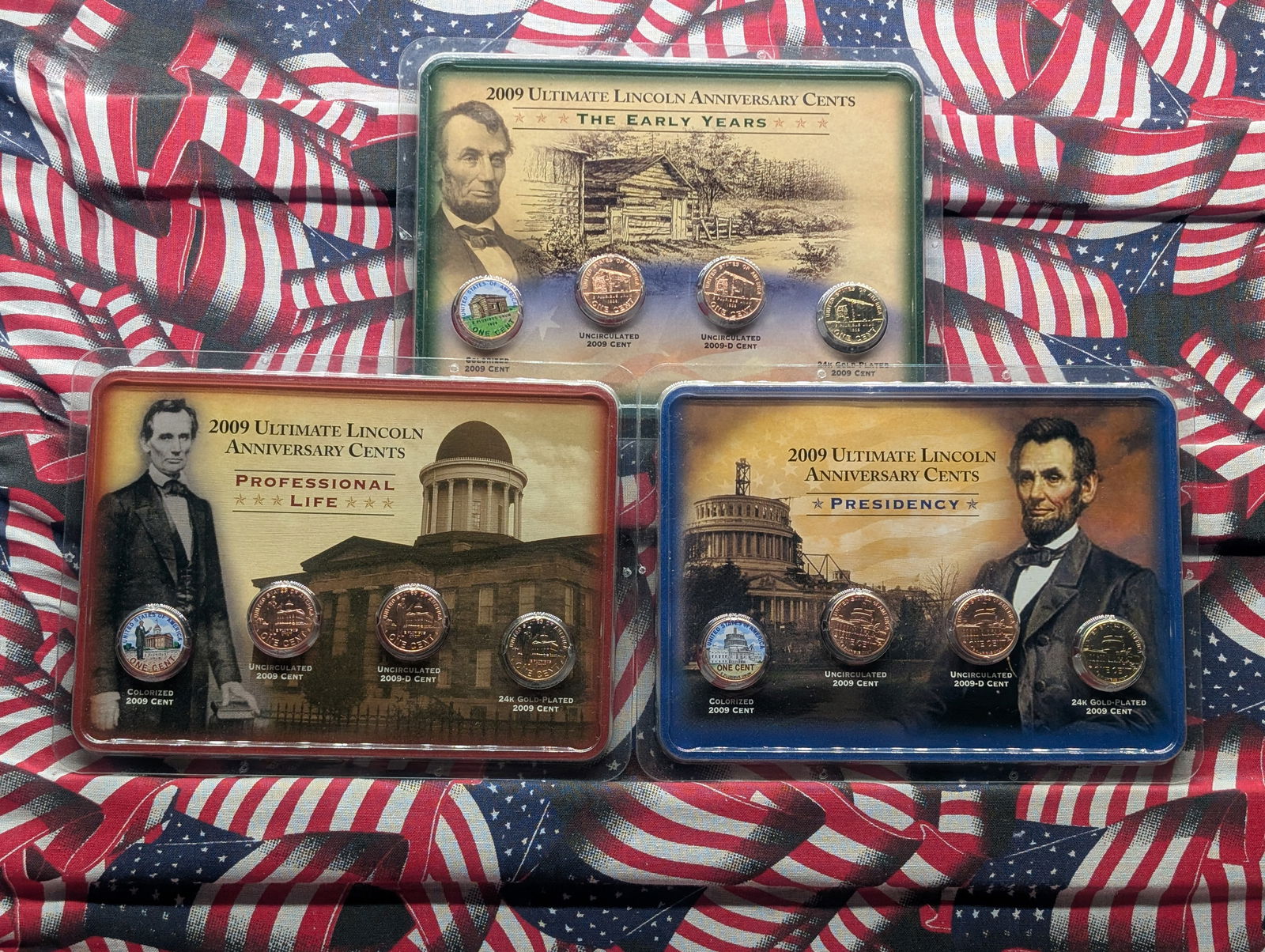 2009-P&D Ultimate Lincoln Anniv. Cent Collection in Display - UNC, 24k Gold LAYERED & Colorized (3 (1 of 13)
