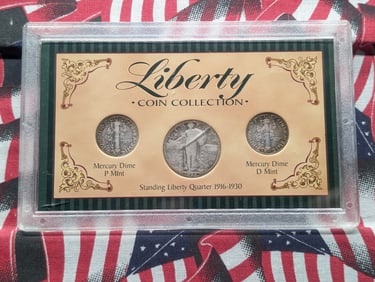 Liberty Coin Collection in Display w/ COA - Includes 1925 Standing Liberty Quarter, 1942-D Mercury