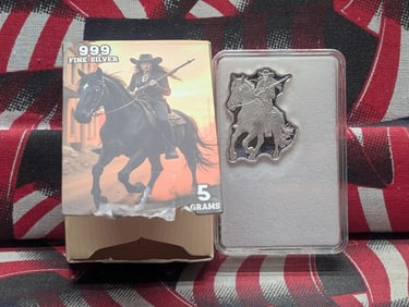 5 Grams .999 FINE SILVER Zombie Cowgirl on Horseback Designed Bullion Piece in Box