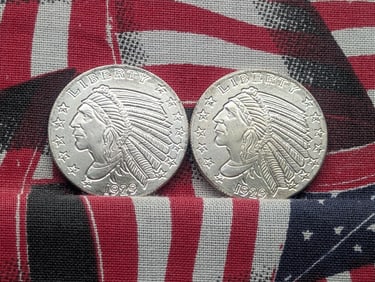 1/4th Oz. Each .999 FINE SILVER 1929 Indian Head Half Eagle Designed Round (2 PCS)