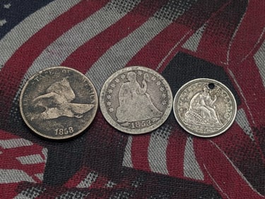 1853 Seated Liberty Half Dime With Arrows (Holed), 1853 Seated Liberty Half Dime w/Arrows, & 1858