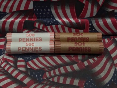 Four Bank Wrapped Rolls of Lincoln Memorial Cents