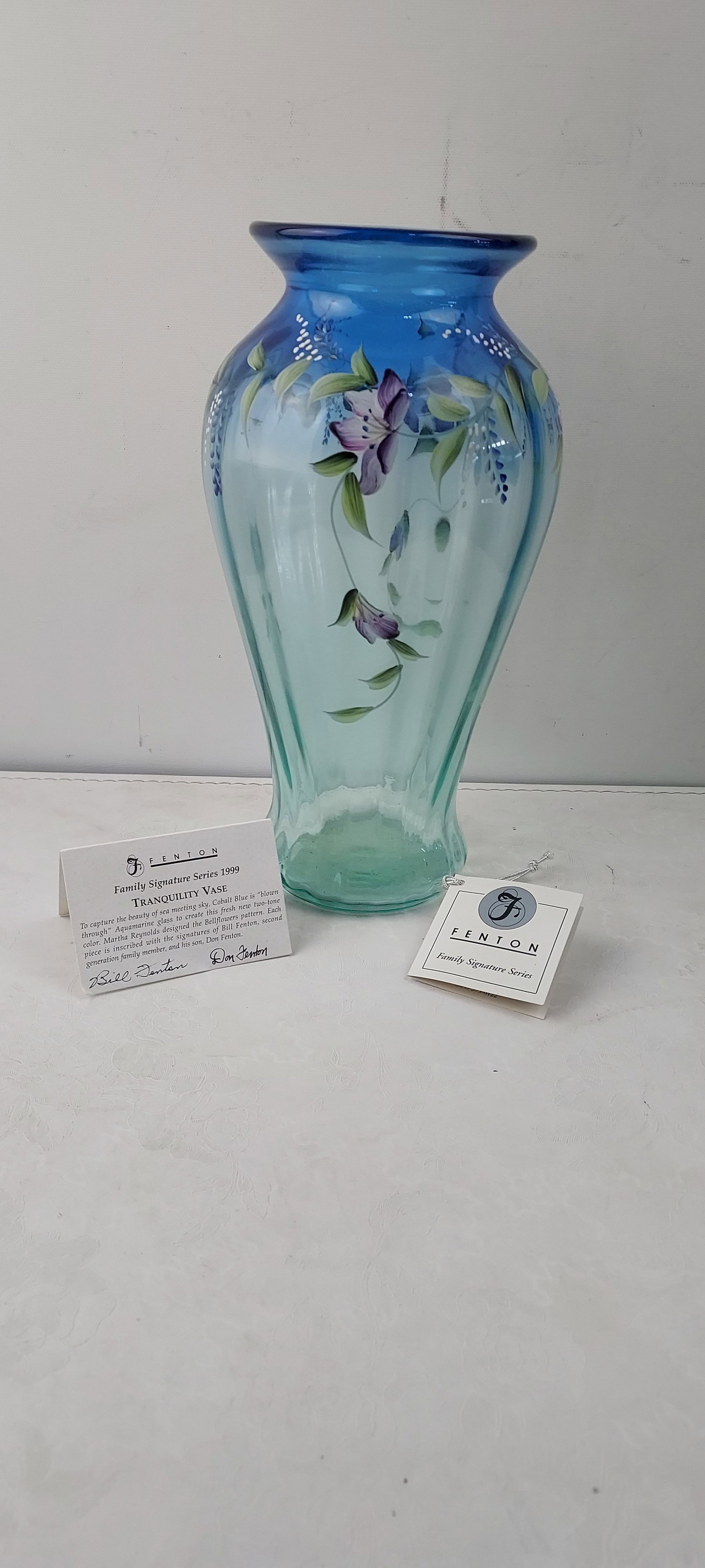 1999 Fenton Family Signature Series 'Tranquility' Art Glass Vase Handpainted & Signed (1 of 12)