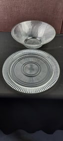 A Collection of Anchor Hocking Queen Mary Clear Pressed Glass Serving Dishes, Ribbed and Swirled