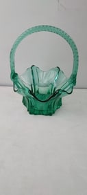Vintage Fenton Art Glass Sea Mist Green Vulcan Basket