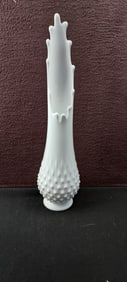 Vintage Fenton White Milk Glass Hobnail #3758 12-Finger Swung Vase