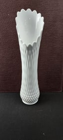 Vintage Mid-Century Modern Fenton Milk Glass Hobnail Swung Vase, Pattern #3755