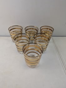 Mid-Century Modern Gold Banded Old Fashioned Tumblers, Set of Six