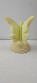 Vintage Fenton Uranium Custard Satin Glass Butterfly Ring Holder