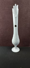Vintage Fenton White Milk Glass Hobnail Swung Pedestal Vase