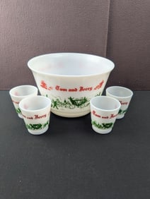 Vintage Hazel Atlas Tom & Jerry Milk Glass 9-Piece Eggnog Punch Bowl Set
