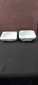 A Pair of Vintage Westmoreland Milk Glass Ashtrays: Paneled Grape Square and Geometric Octagonal