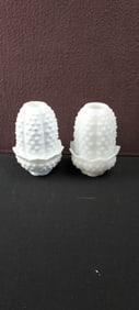 A Pair of Vintage Fenton Hobnail Milk Glass Fairy Lamps