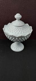 Fenton White Hobnail Milk Glass Lidded Pedestal Candy Dish