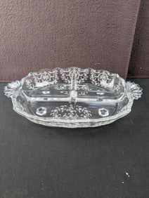 Vintage Fostoria Navarre Etched Clear Baroque 4-Part Handled Relish Dish