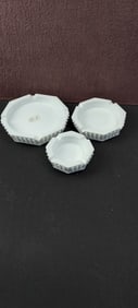 Vintage Fenton Hobnail Milk Glass Nesting Trio of Octagonal Ashtrays