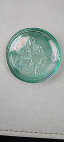 1976 American Bicentennial 'Spirit of '76' Teal Iridescent Carnival Glass Plate