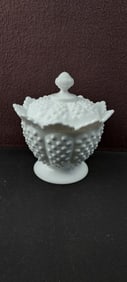 Fenton Art Glass Hobnail Milk Glass Covered Candy Dish