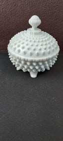 Fenton Hobnail White Milk Glass Oval Footed Candy Dish with Lid
