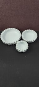 Vintage Fenton Hobnail Milk Glass Set of 3 Nesting Ashtrays with Ruffled Rim