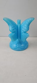 Fenton Blue Satin Glass Butterfly Ring Holder