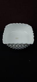 Vintage Fenton Milk Glass Hobnail Ruffled Four Square Bowl