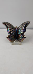 1971 Fenton Amethyst Iridescent Carnival Glass Butterfly Ring Holder