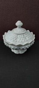 Fenton White Hobnail Milk Glass Pedestal Lidded Candy Dish
