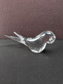 Vintage Clear Art Glass Bird Figurine Paperweight with Split Tail