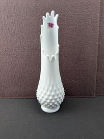 Vintage Fenton White Milk Glass Hobnail 12-Finger Swung Vase #3758
