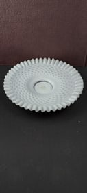 Vintage Fenton White Milk Glass Hobnail Ruffled Edge Cake Plate