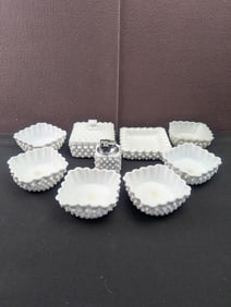A Lot of Ten Vintage Fenton Hobnail White Milk Glass Assorted Pieces