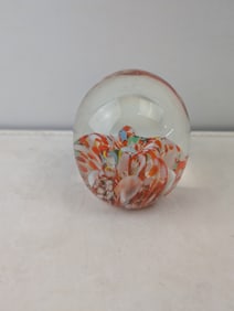 Vintage SASCO Japan Art Glass Paperweight, Multi-Colored Floral Abstract