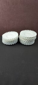 A Set of 8 Fenton Hobnail Milk Glass Ruffled Edge Small Plates