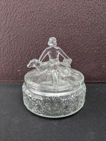 c. 1930s L.E. Smith Depression Glass 'Annette' Woman & Scottish Terriers Powder Jar