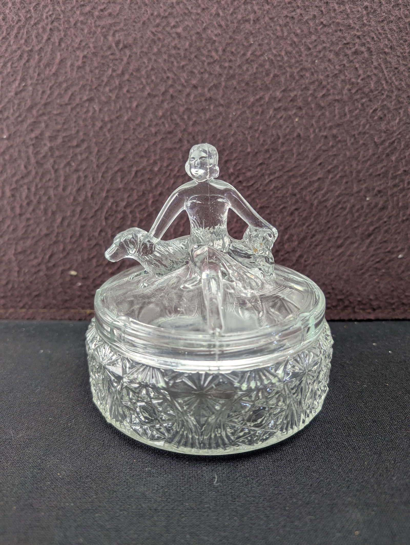 c. 1930s L.E. Smith Depression Glass 'Annette' Woman & Scottish Terriers Powder Jar (1 of 9)