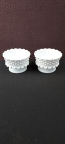 Vintage Fenton Hobnail Milk Glass Footed Candleholders, A Pair